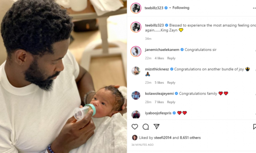 Nigerian celebrity Teebillz welcomes son with his American based lover