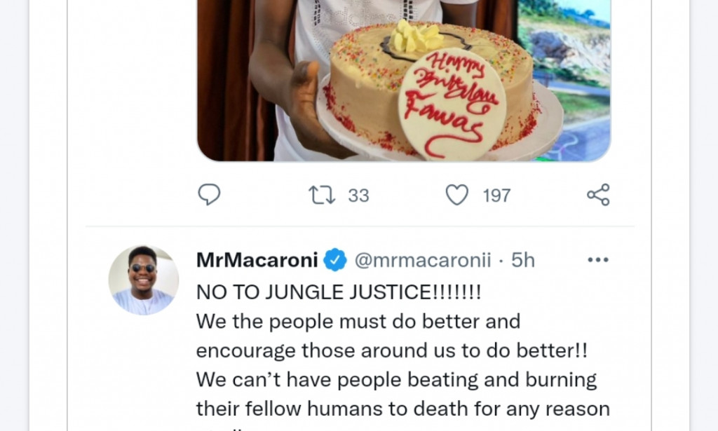 Mr macaroni protest against jungle justice