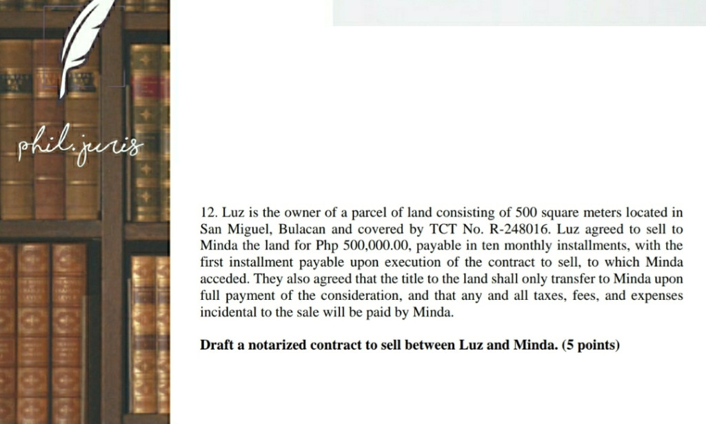 NOTARIZED CONTRACT TO SELL | Civil Law II | Q.No.12 Suggested Answer