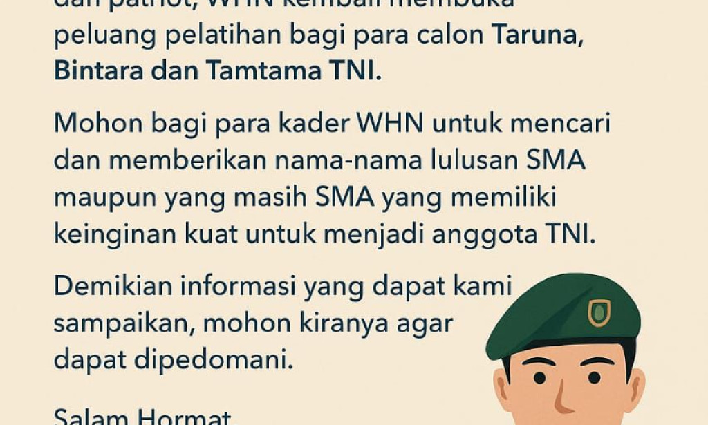 WHN Launches Free Training Program for Aspiring TNI Officers and Enlisted Members After Successfully Guiding Six Cadres into the Military