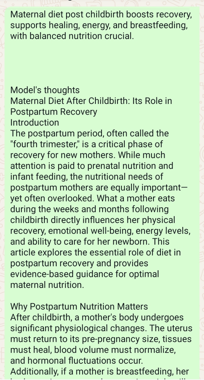 Maternal Diet After Childbirth and It's Role in Postpartum.