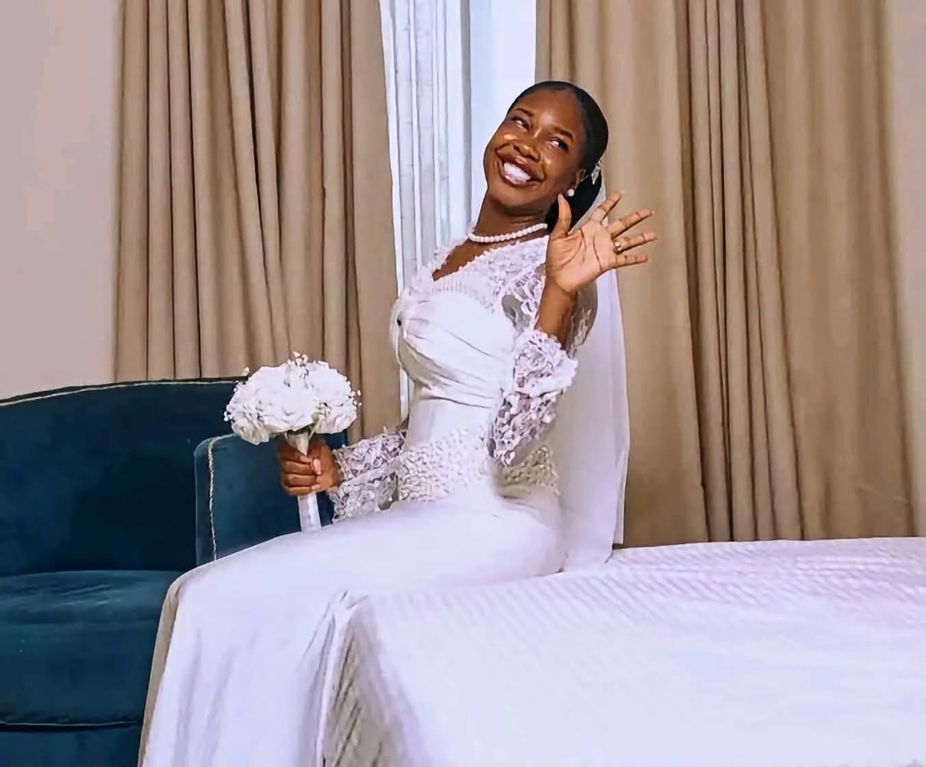 Bride in wedding dress holding a bouquet