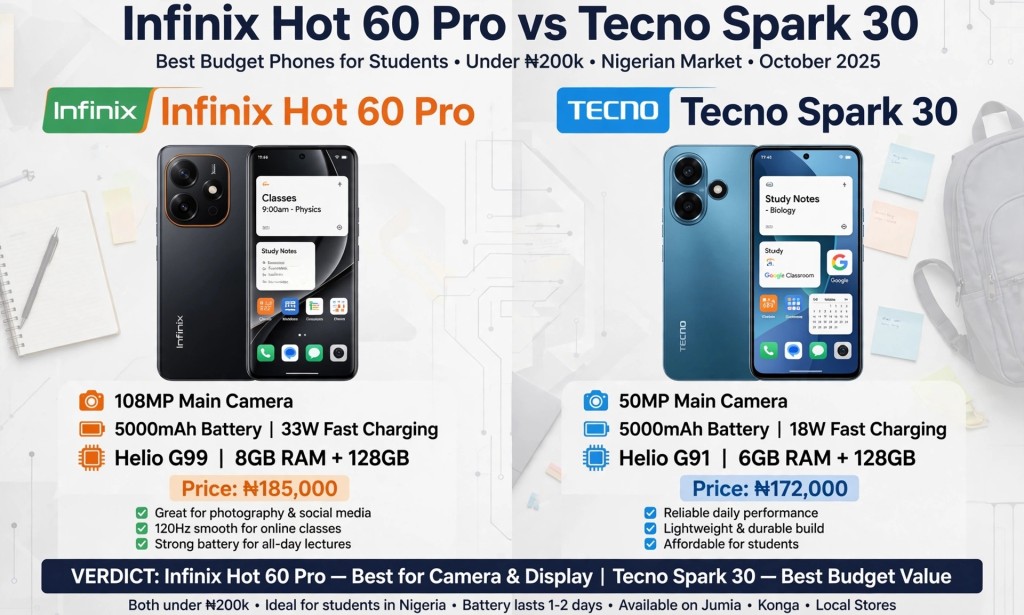 Infinix Hot 60 Pro vs Tecno Spark 30: Which Phone is Better for Students in 2026? My Honest Review