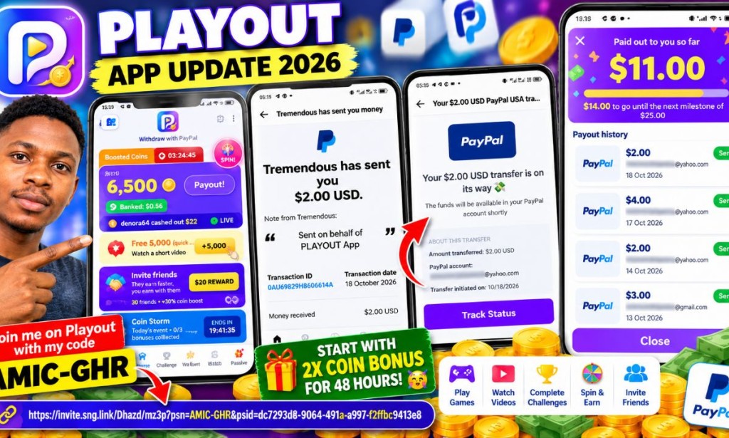 Playout App Latest Update October 2026: New $2 PayPal Payment Proof