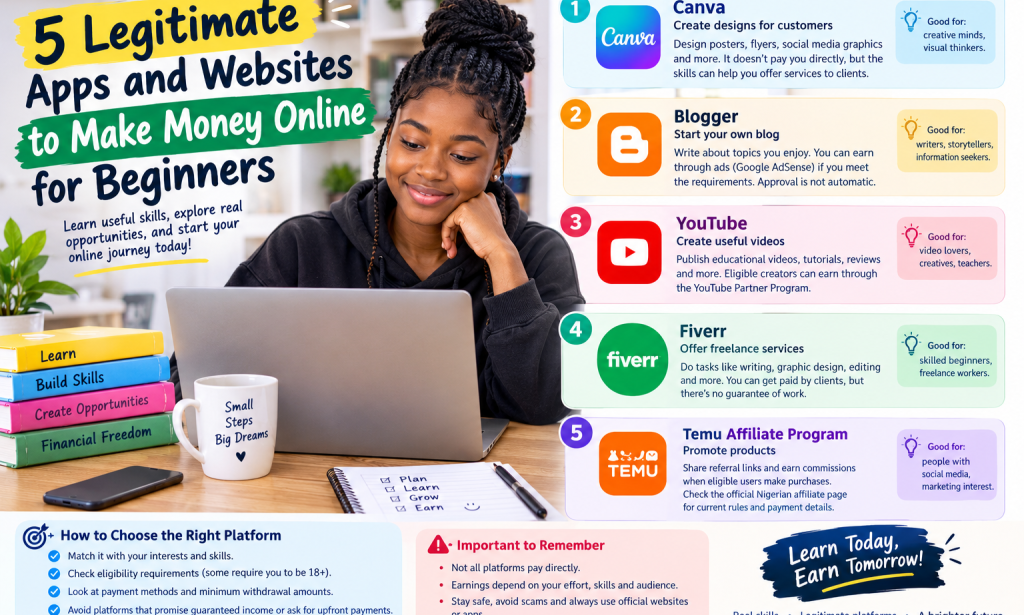 5 Legitimate Apps and Websites to Make Money Online for Beginners."