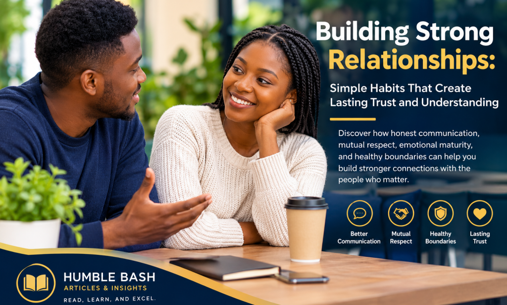 Title: Building Strong Relationships: Simple Habits That Create Lasting Trust and Understanding    Subtitle: Discover how honest communication, mutual respect, emotional maturity, and health