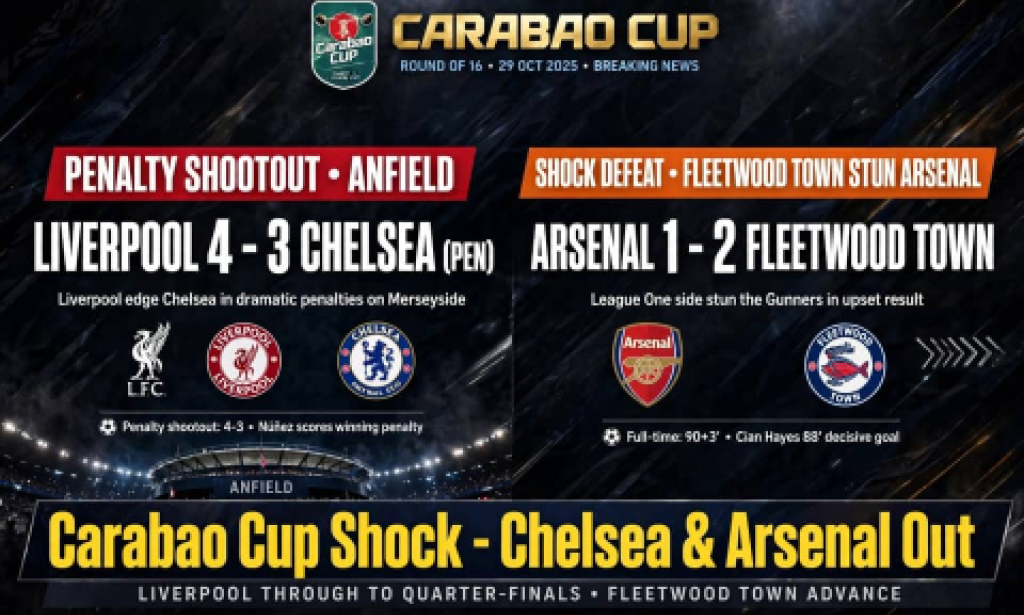 Carabao Cup Shocker: Liverpool Dump Chelsea Out On Penalties As Arsenal Crash Out To Fleetwood Town